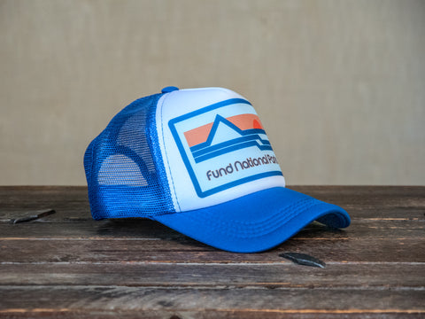 Trucker Hat | Hand Printed | Fund National Parks | Blue Hat