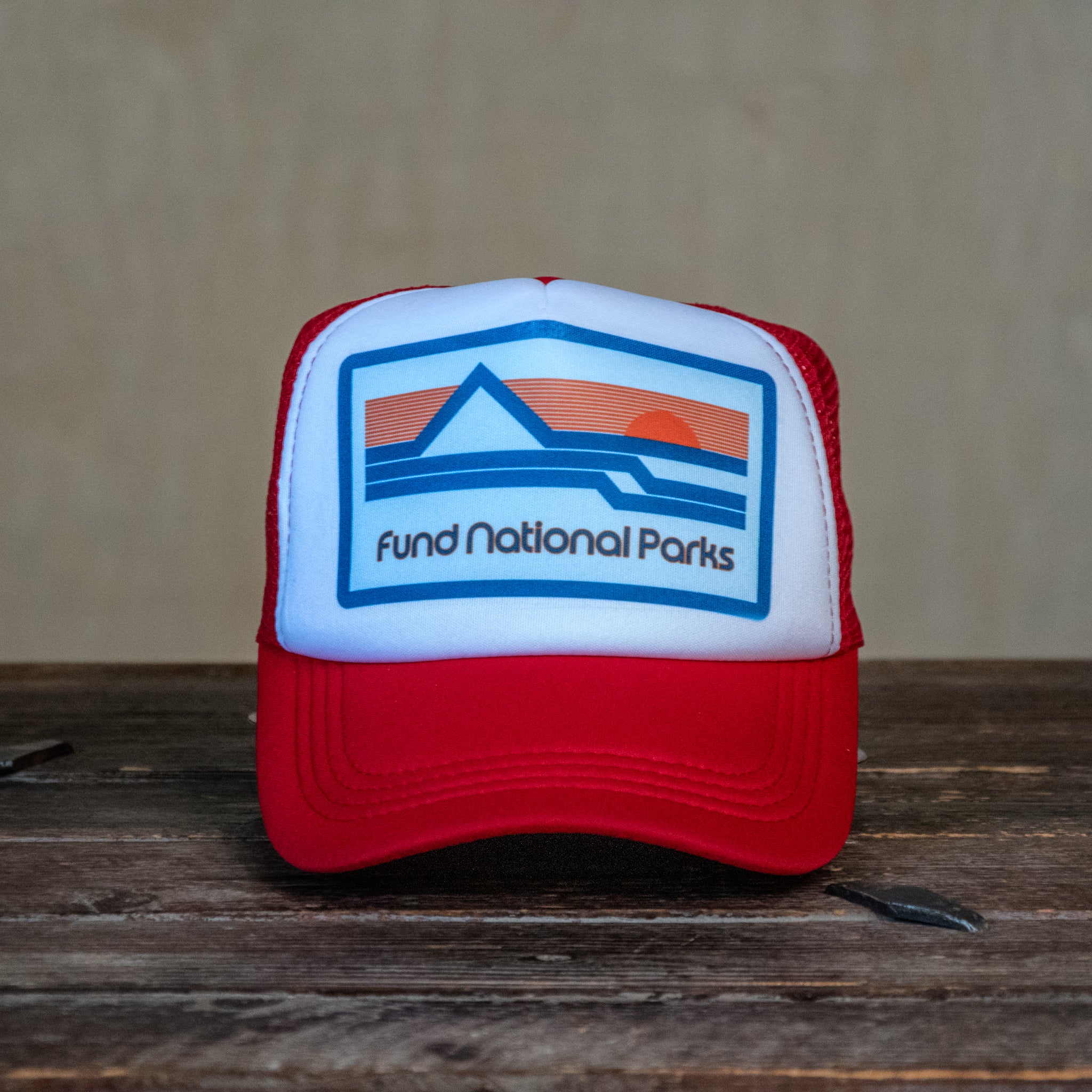 Trucker Hat | Hand Printed | Fund National Parks | Red Hat