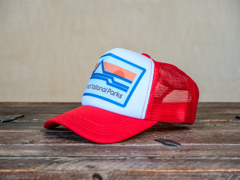 Trucker Hat | Hand Printed | Fund National Parks | Red Hat