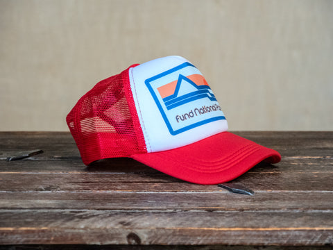 Trucker Hat | Hand Printed | Fund National Parks | Red Hat