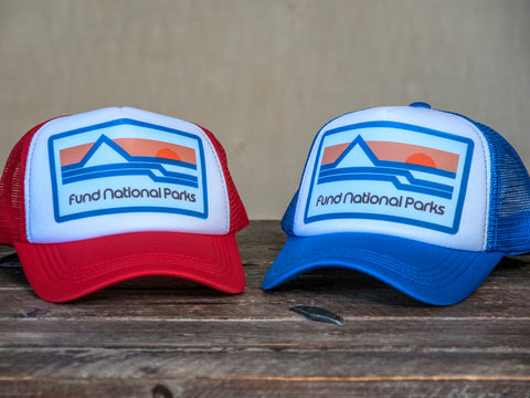 Trucker Hat | Hand Printed | Fund National Parks | Red Hat