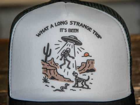 Trucker Hat | Hand Printed | Strange Trip | Black Hat