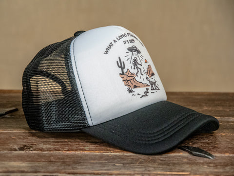 Trucker Hat | Hand Printed | Strange Trip | Black Hat