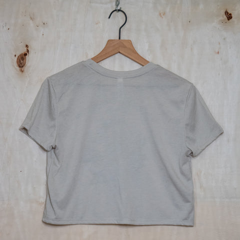 Handprinted Made in USA T-shirt | Strange Trip | Oatmeal Flowy Crop