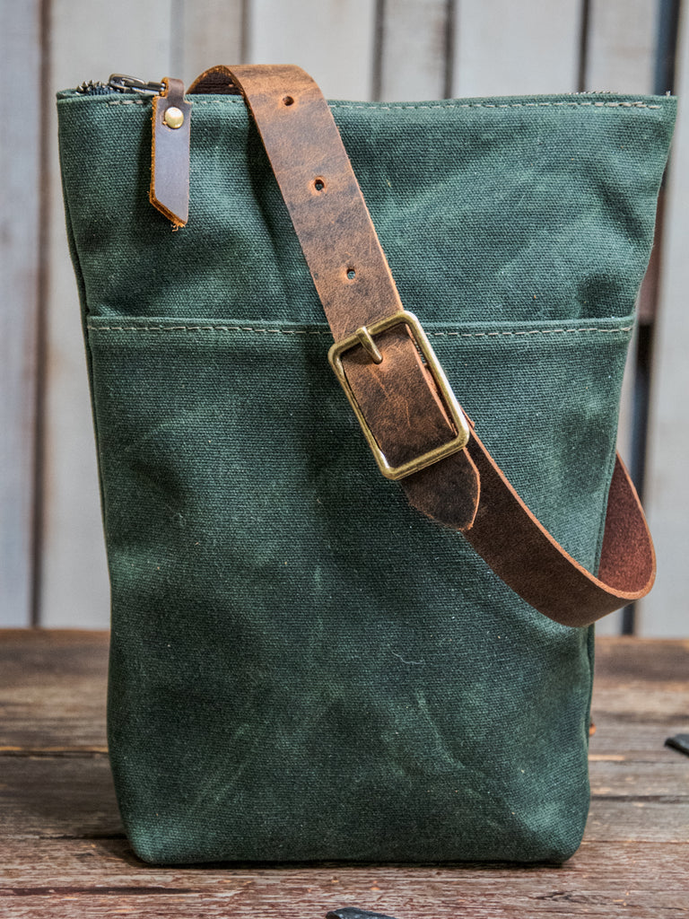 Ready to Ship | LINED Forest Waxed Canvas Sling Bag | Cranes Pattern | S6