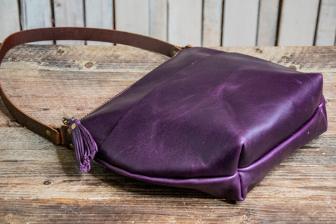 The Purple Rain LIMITED RUN Eco-friendly Marie Leather Bag | Curved boho style with Tassel