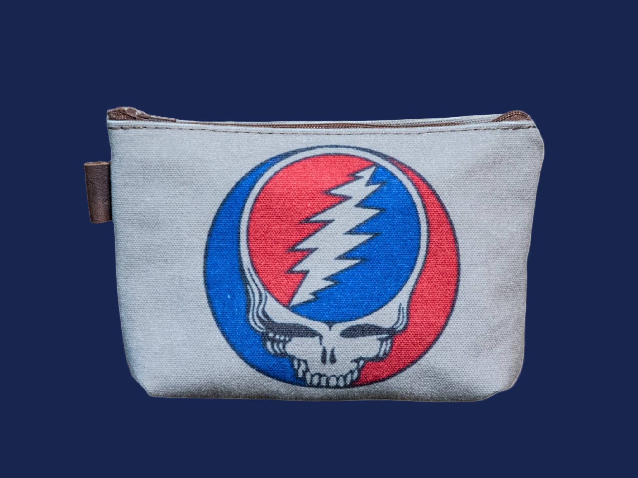 LIMITED-RUN  Grey Red White and blue  | Hand printed MEDIUM Canvas Pouch | Grateful