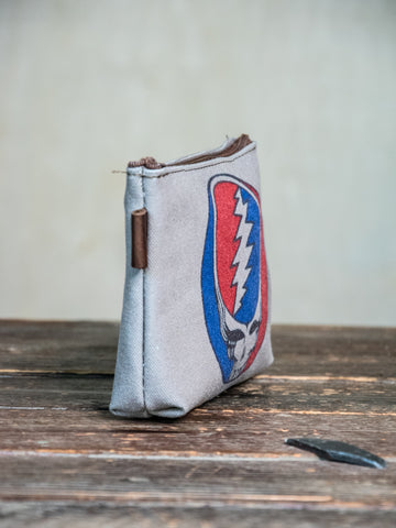 LIMITED-RUN  Grey Red White and blue  | Hand printed MEDIUM Canvas Pouch | Grateful