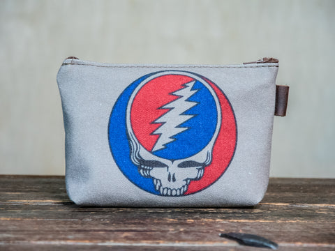 LIMITED-RUN  Grey Red White and blue  | Hand printed MEDIUM Canvas Pouch | Grateful