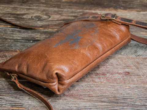 Ready to Ship | Small Handmade Leather Crossbody Zipper Bag | Lined Tropical Paradise print Mini zip | S3