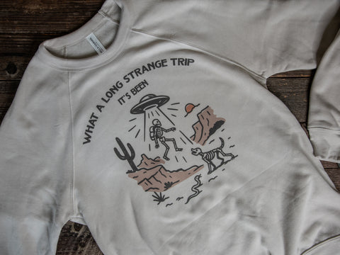 Handprinted Sweatshirt | Strange Trip | Unisex Tri-Blend | Heather Dust