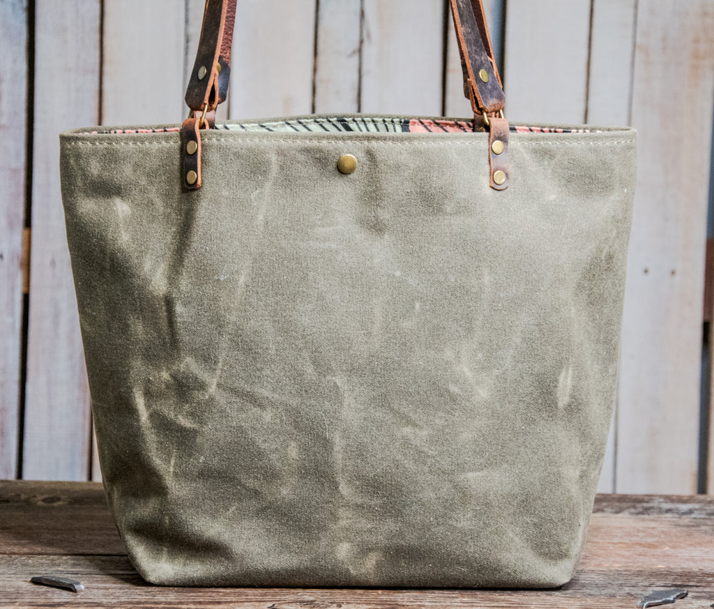 CLOSEOUT SALE | One of a Kind | Handmade Waxed canvas and Leather Tote Bag | Large Minimalist Waxed Canvas | J29