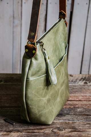 The SAGE LIMITED RUN Eco-friendly Marie Leather Bag | Curved boho style with Tassel