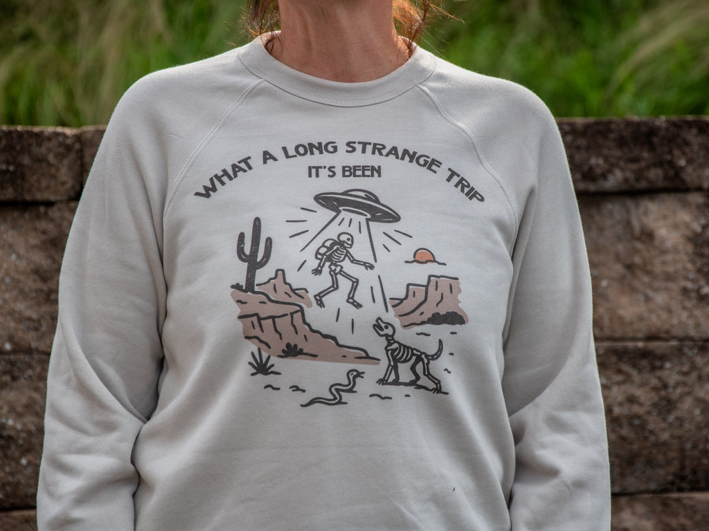 Handprinted Sweatshirt | Strange Trip | Unisex Tri-Blend | Heather Dust