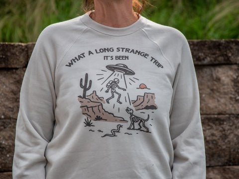Handprinted Sweatshirt | Strange Trip | Unisex Tri-Blend | Heather Dust