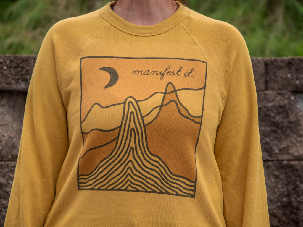 Handprinted Sweatshirt | Manifest It | Unisex Tri-Blend |  Mustard