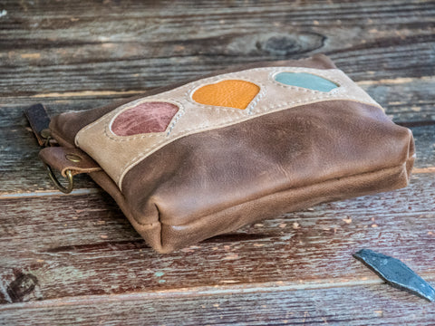Ready to ship | Leather Applique | Handmade Leather Zipper Pouch | Heart Applique
