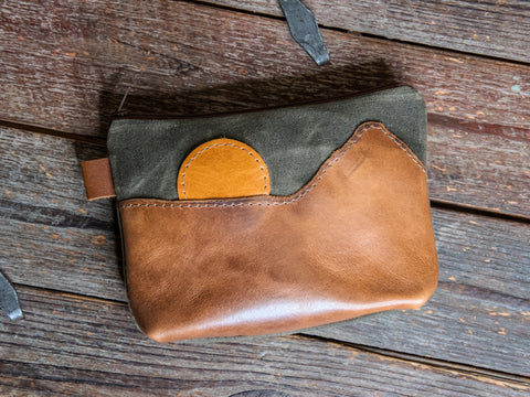 Ready to Ship | Oak Desertscape | Medium Waxed Canvas & leather Applique Pouch