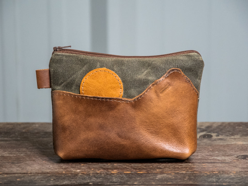 Ready to Ship | Oak Desertscape | Medium Waxed Canvas & leather Applique Pouch