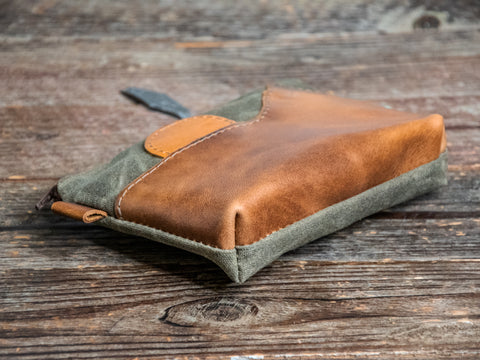 Ready to Ship | Oak Desertscape | Medium Waxed Canvas & leather Applique Pouch