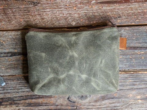 Ready to Ship | Oak Desertscape | Medium Waxed Canvas & leather Applique Pouch