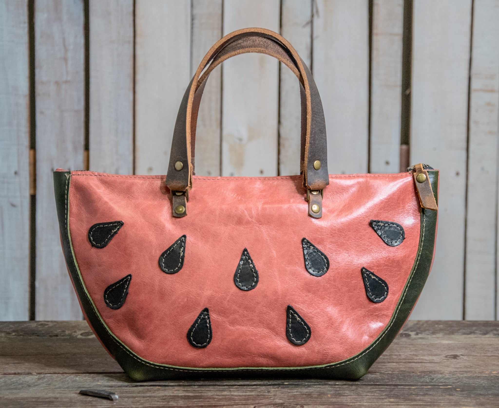 LIMITED | ONLY 5 AVAILABLE | Handmade Leather Tote Bag | SMALL Bowler | THE Nelson and Mando Watermelon Bag!!!