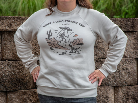 Handprinted Sweatshirt | Strange Trip | Unisex Tri-Blend | Heather Dust