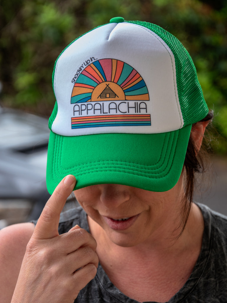 Ready to Ship | Trucker Hat | Hand Printed | Shackin' Up In Appalachia | Green