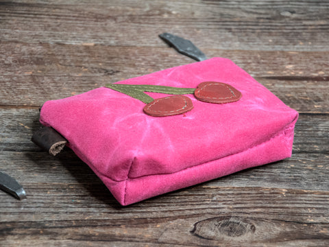 Ready to Ship | Cherry | Medium Waxed Canvas & leather Applique Pouch