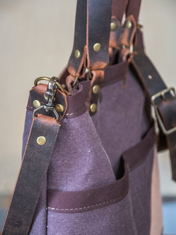 Quiet Night |  Canvas and Leather tote bag with extra pockets | Handprinted