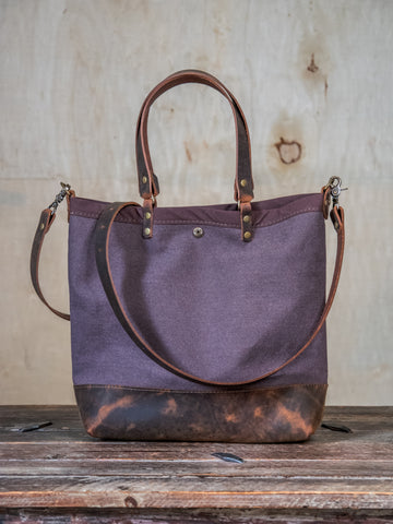 Quiet Night |  Canvas and Leather tote bag with extra pockets | Handprinted