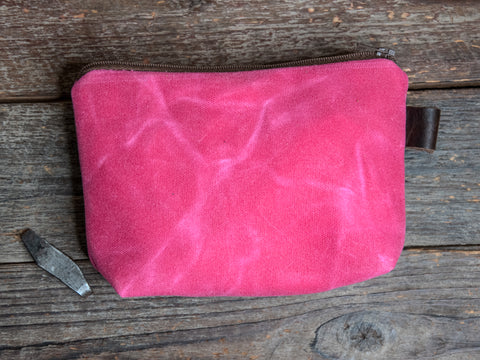 Ready to Ship | Cherry | Medium Waxed Canvas & leather Applique Pouch