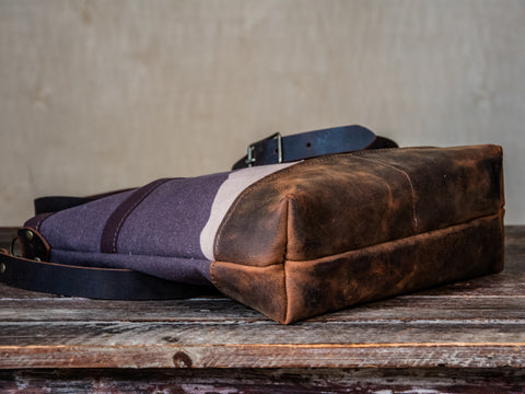 Quiet Night |  Canvas and Leather tote bag with extra pockets | Handprinted