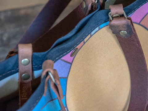 Rainbow Rays |  Canvas and Leather tote bag  | Handprinted