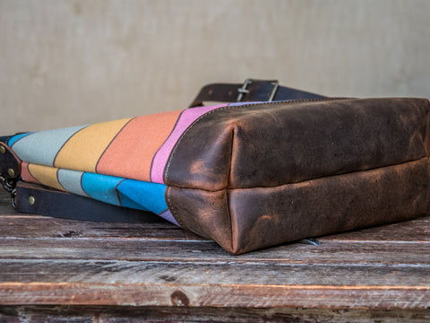 Rainbow Rays |  Canvas and Leather tote bag  | Handprinted