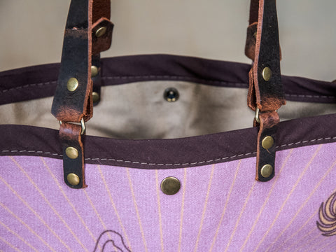 Atitlan |  Canvas and Leather tote bag  | Handprinted