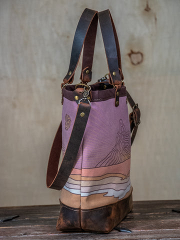 Atitlan |  Canvas and Leather tote bag  | Handprinted