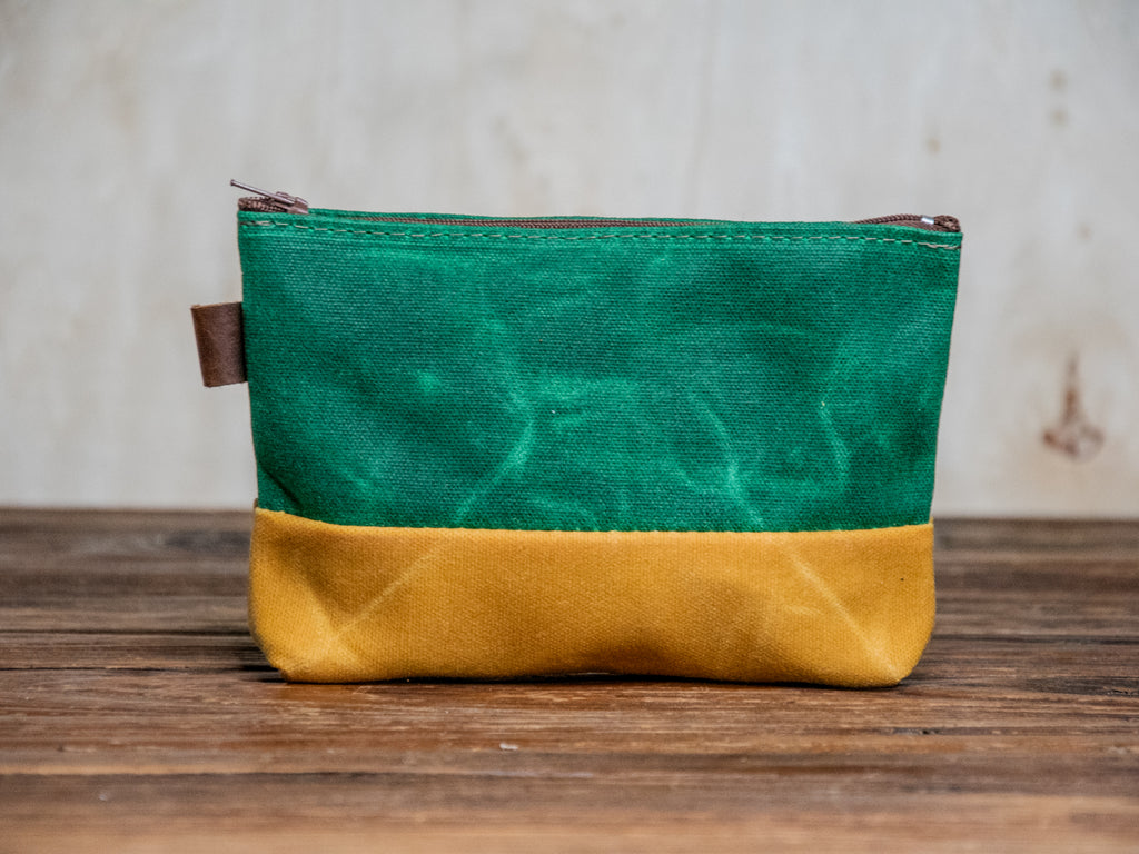 One of a Kind | Colorblock Waxed Canvas Pouch | Emerald City & Marigold | OOAK 23