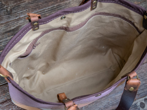 Twilight |  Canvas and Leather tote bag  | Handprinted