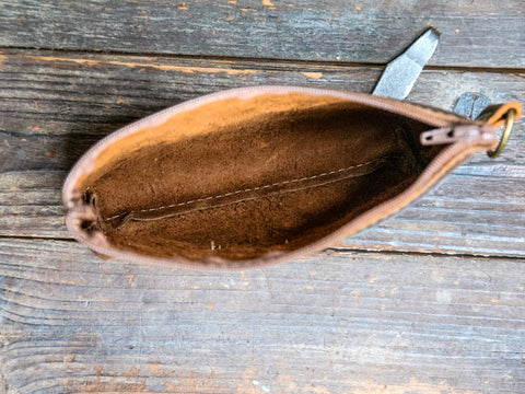 Ready to Ship | Leather Applique | Handmade Leather Zipper Pouch | Linked Hearts | D-Ring