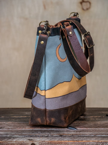 Twilight |  Canvas and Leather tote bag  | Handprinted