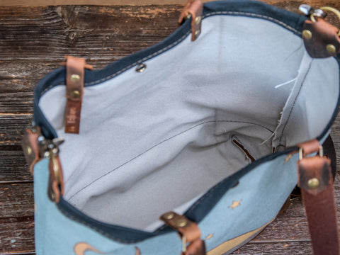 Twilight |  Canvas and Leather tote bag  | Handprinted