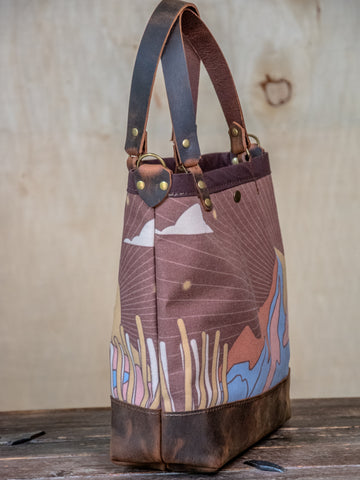 Way out West |  Canvas and Leather tote bag  | Handprinted
