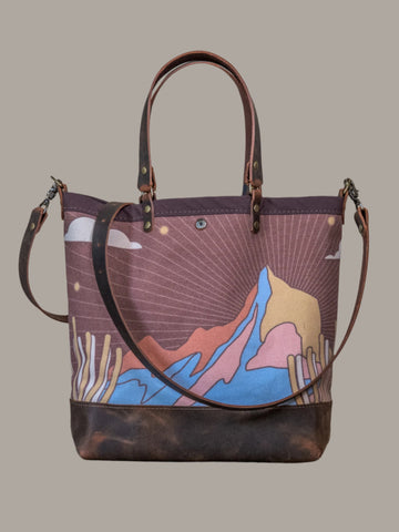 Way out West |  Canvas and Leather tote bag  | Handprinted