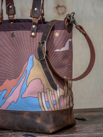 Way out West |  Canvas and Leather tote bag  | Handprinted