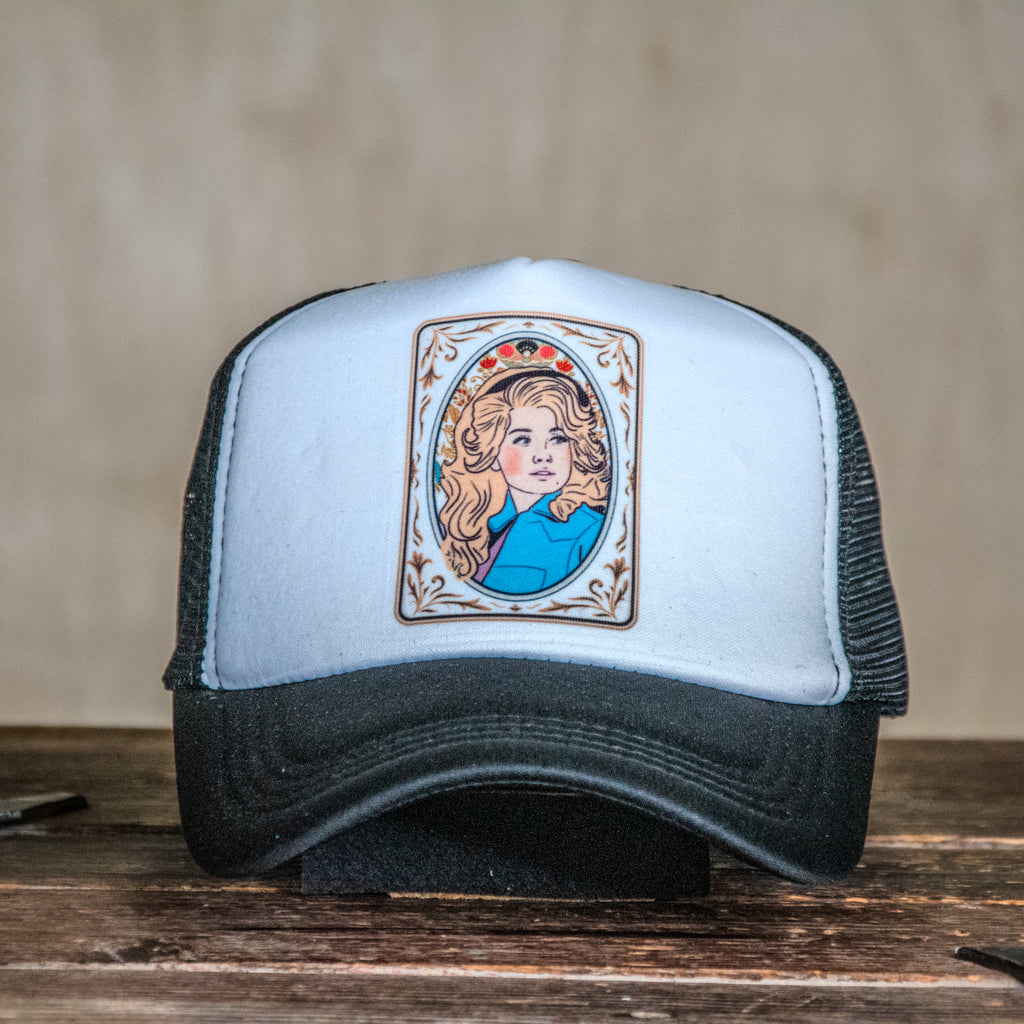 Ready to Ship | Trucker Hat | Hand Printed |  Dolly | Black