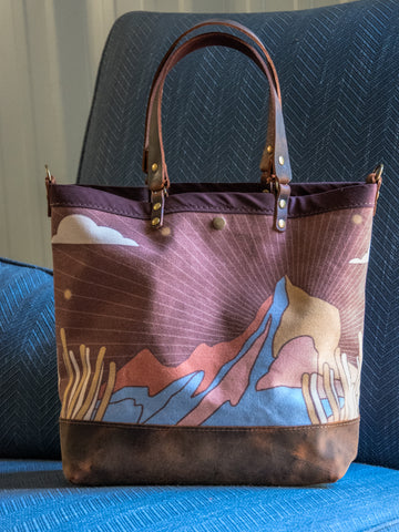 Way out West |  Canvas and Leather tote bag  | Handprinted
