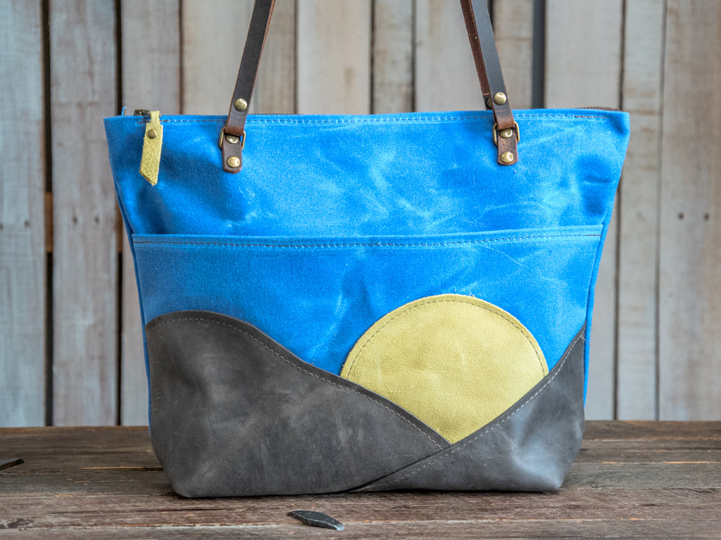 Ready to Ship | Handmade Leather & waxed canvas Tote Bag | Medium Classic sunrise | OOAK7