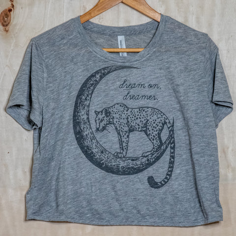 Handprinted Made in USA T-shirt | Dream On | Heather Grey Crop