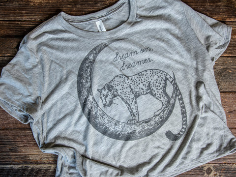 Handprinted Made in USA T-shirt | Dream On | Heather Grey Crop